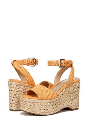Sam Edelman April Espadrille Platform Sandals in Mari Gold Raffia
